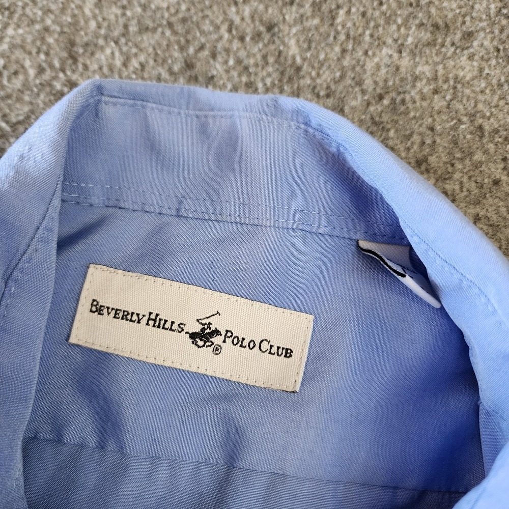 Beverly Hills Polo Club Men's Large Blue Dress Shirt Button Front Long Sleeve - Picture 6 of 10